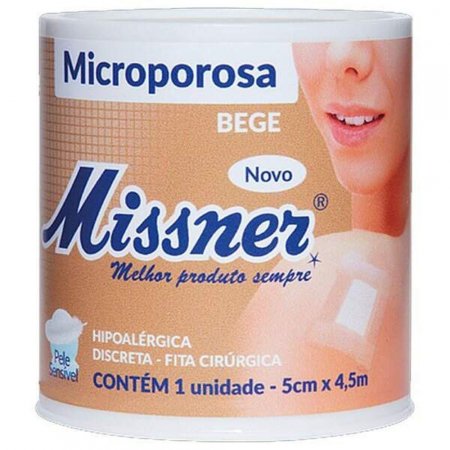 Fita Cirúrgica Microporosa Bege Missner Hipoalérgica 5cm x 4,5m