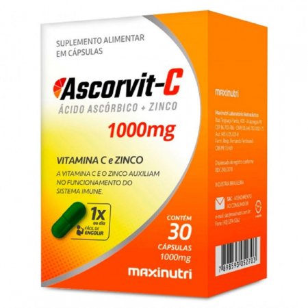 Ascorvit-C Zinco Maxinutri 1000mg C/ 30 Cap