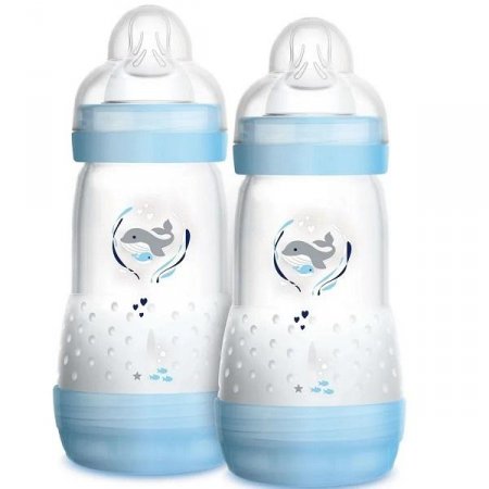 Kit com 2 Mamadeiras EASY START Anticolica 260ML AZUL MAM 4673