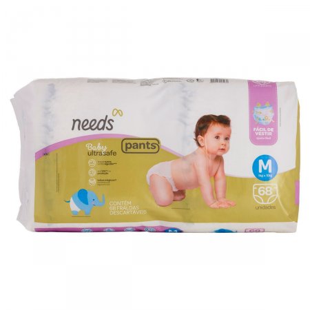 Fralda Descartável Needs Baby Ultrasafe Pants M com 68 Unidades