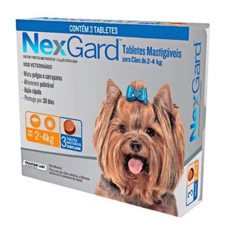 Antipulgas e Carrapatos NexGard 11,3 mg para Cães de 2 a 4 Kgs - 3 Tabletes