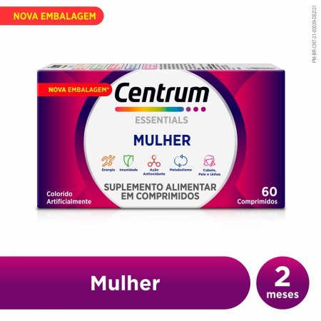 Multivitamínico Centrum Essentials Mulher de A a Zinco com 60 Comprimidos