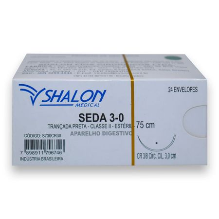 Fio de Sutura Seda com Agulha 24Un - Shalon Fio de Sutura Seda 4-0 com Agulha 3cm com 24 - Shalon