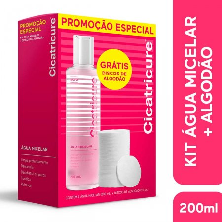 Kit Água Micelar Cicatricure com 200ml + Discos de Algodão com 70 unidades