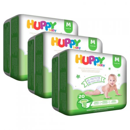 Kit 3 Pacotes Fralda Huppy Baby M 20 Un.