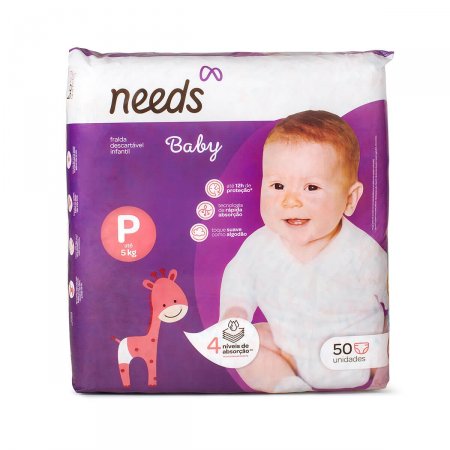 Fralda Descartável Needs Baby P com 50 unidades
