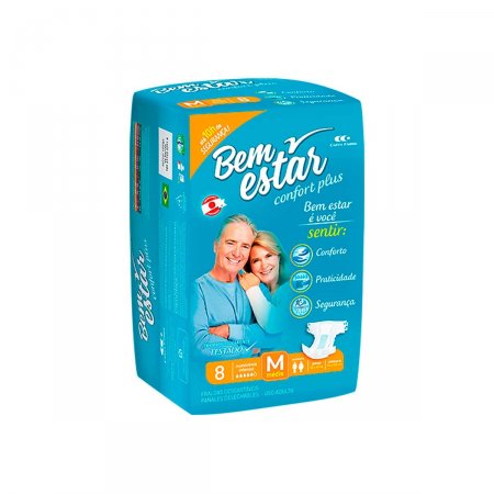 Fralda Descartável Adulto Bem Estar Confort Plus M com 8 unidades