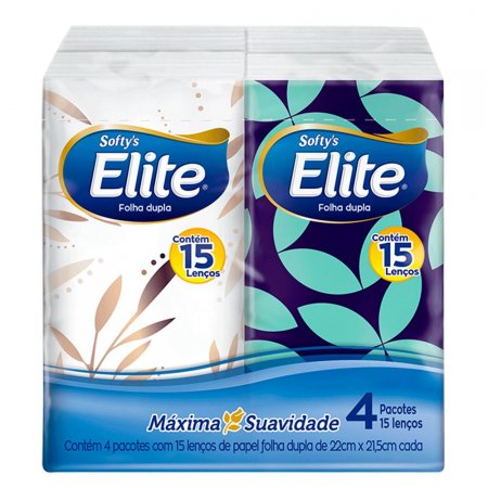 Lenço De Papel Elite 4 Pacotes 15 Folhas Cada