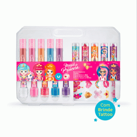 Maleta de Maquiagem Completa das Princesas - Batom, Esmalte e Gloss