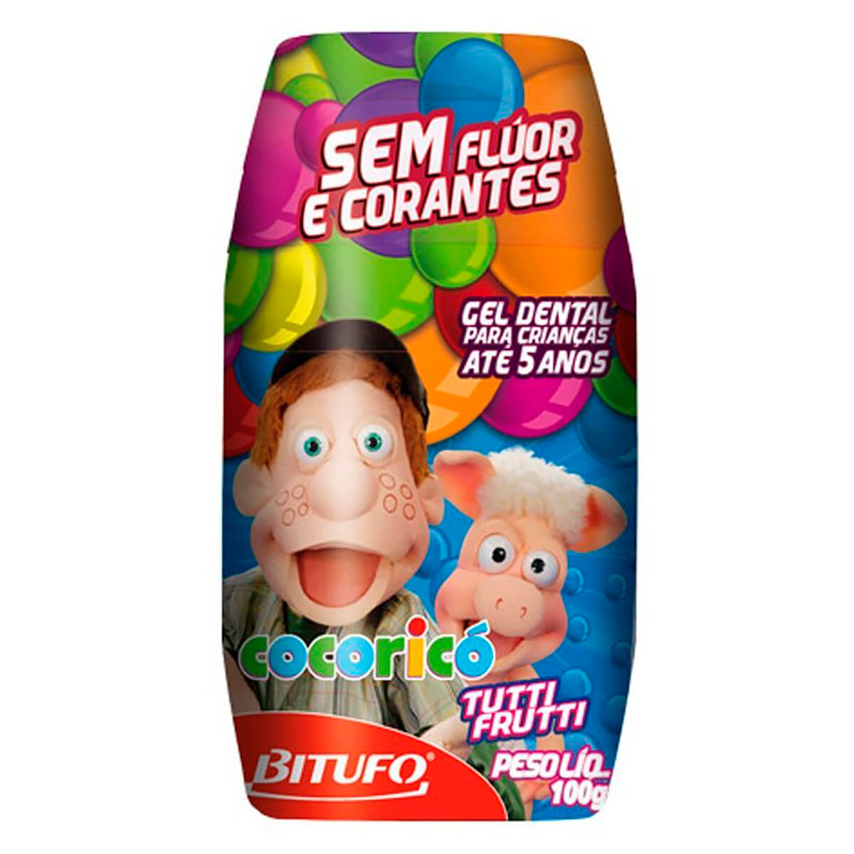 Gel Dental Bitufo Cocoricó Sem Flúor Sabor Tutti-Frutti 90g