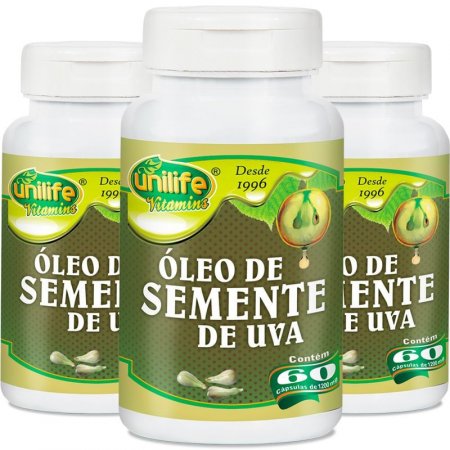 Kit 3 Óleo de semente de uva 1200mg Unilife 60 cápsulas