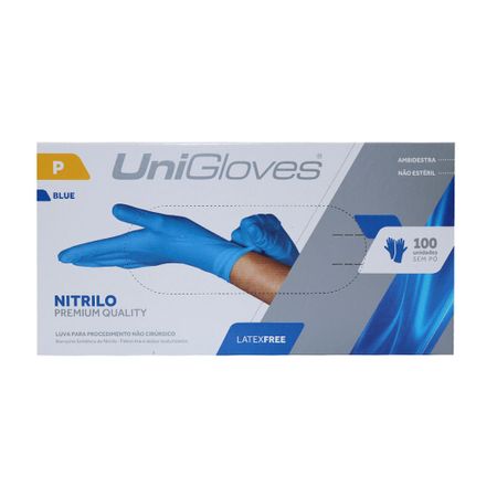 Luva De procedimento Sem Pó Nitrilica - Unigloves Luva De procedimento Sem Pó Nitrilica P Azul - Unigloves