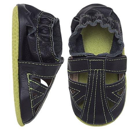Sandália Inglesa para bebê em couro Eco Preto Verde - Babo Uabu BABO110 SANDALIA INGLESA PRETO/VERDE LIMAO-18-24 meses