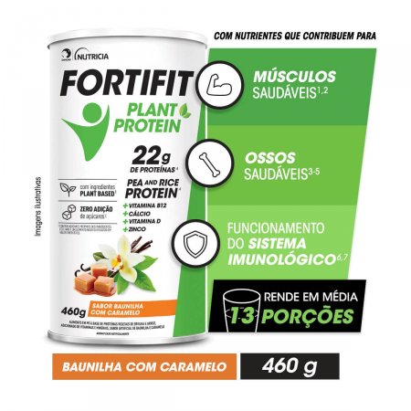 Suplemento Alimentar em Pó Fortifit Plant Protein Sabor Baunilha com Caramelo com 460g