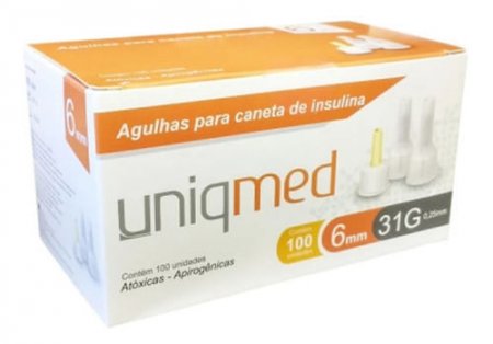 Agulha Para Caneta De Insulina 6mm 31g Com 100un - Uniqmed