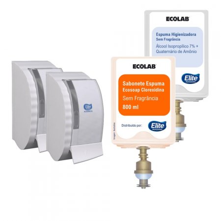2 Dispensers Espuma + Álcool 800Ml + Sabonete Clorexidina 800Ml