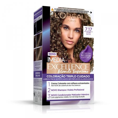 Tintura Permanente Imédia Excellence Blonde Supreme 7.17 Louro Matte com 1 Unidade