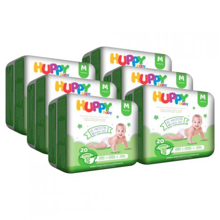 6 pacotes Fralda Huppy Baby Plus M 20 un.