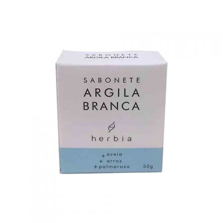 Sabonete Solido Natural Facial e Corporal de Argila Branca 50g Herbia