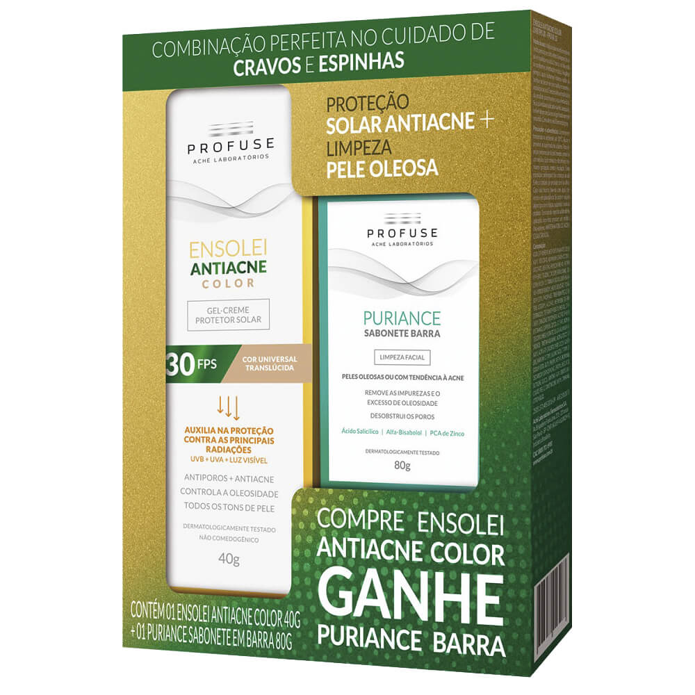 Kit Protetor Solar Profuse Ensolei Antiacne Color + Sabonete em Barra Puriance