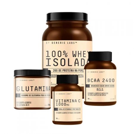WHEY ISOLATE (900g) + GLUTAMINA (300g) + BCAA 2400 (60 cápsulas) + VITAMINA C (30 tabletes) - Baunilha