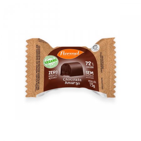 Bombom Recheado Flormel Chocolate Amargo Vegano Zero Açúcar com 15g