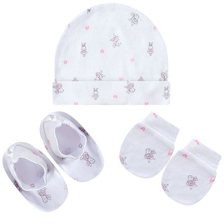 Kit c/ Touca, Luva e Sapatinho para bebê em suedine Coelha - Tip Top 11509163-RS KIT 3 PECAS BB ROSA