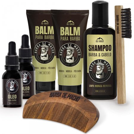 Kit Shampoo 2 Óleo 2 Balm 1 Pente De Madeira + Escovinha