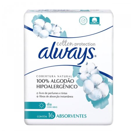 Absorvente Always Hipoalergênico Cotton Protection com Abas com 16 Unidades