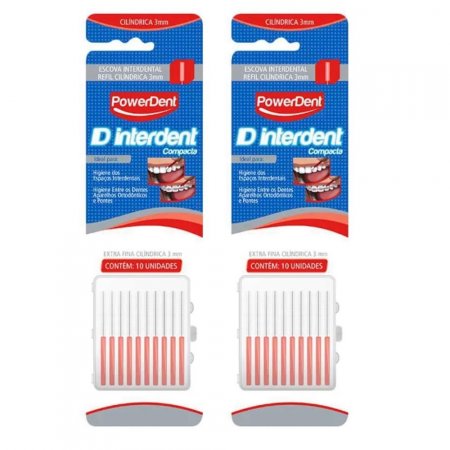 2 un Escova Interdental Cilindrica Extra Fina 3mm Powerdent
