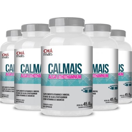 Kit 5 Calmais Alga Lithothamnium 760mg Chá mais 60 cápsulas