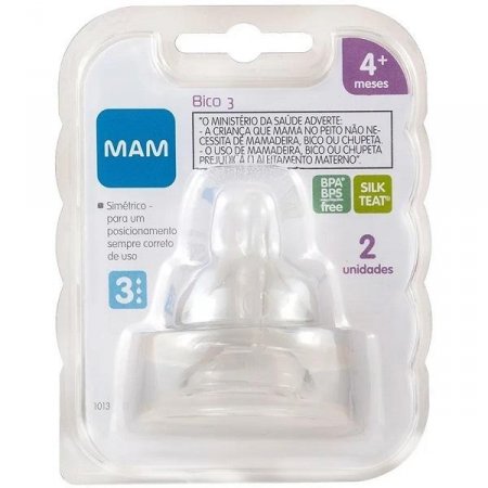 Bico de Mamadeira 3 Fluxo Rapido 4+ Meses MAM 1013 2 Unidades