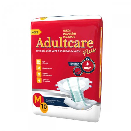 Fralda Geriátrica Adultcare Plus M com 10 unidades