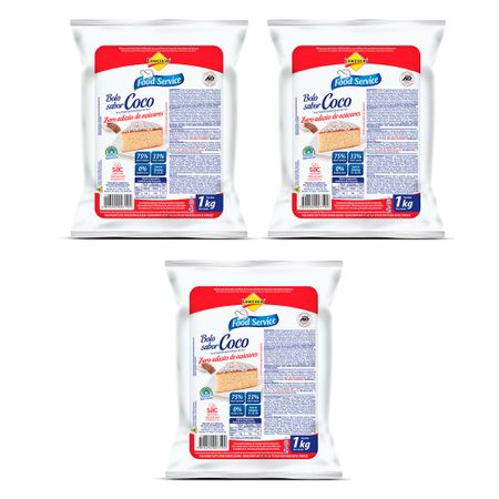 Kit 3x Bolo Lowçucar Sabor Coco 1kg