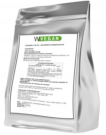 Vitamina C WVegan Ácido Ascorbico Puro Embalagem Refil 500g