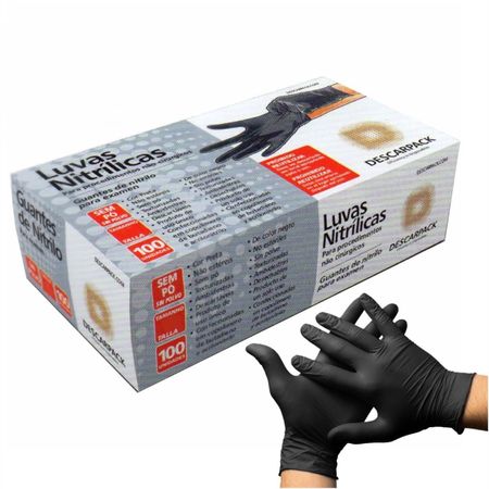 Luva De Procedimento Nitrílica Preta Sem Talco Descarpack P