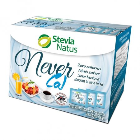 Adoçante em pó Never Cal 500mg 50 Sachês Stevia Natus
