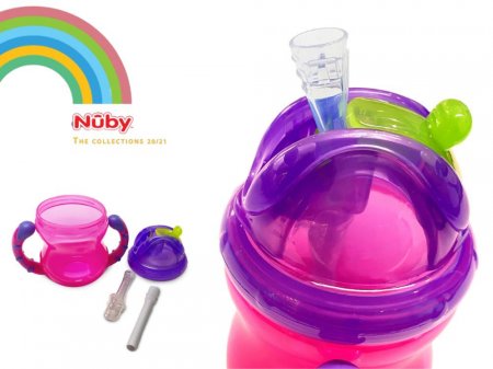 Copo Infantil Com Canudo Alça Antivazamento Silicone Nuby