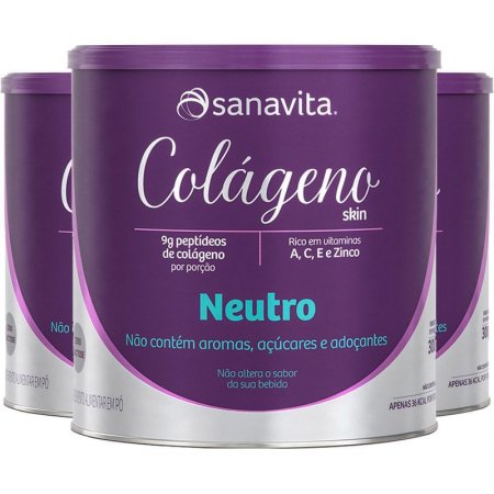 Kit 3 Colágeno Hidrolisado em Pó Neutro Sanavita 300g