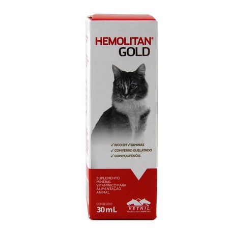 Hemolitan Gold 30ml Vetnil Suplemento Cães e Gatos