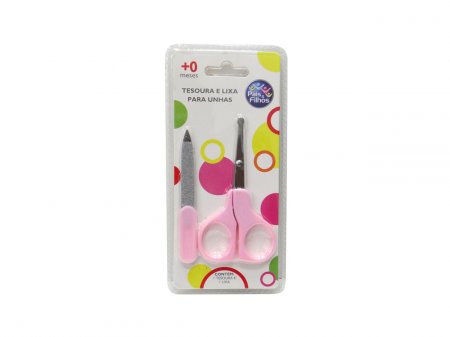KIT TESOURA CORTAR UNHA DE BEBE E LIXA PAIS & FILHOS ROSA