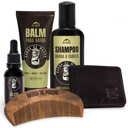 Kit Shampoo Balm Modelador E Óleo Para Barba + Pente
