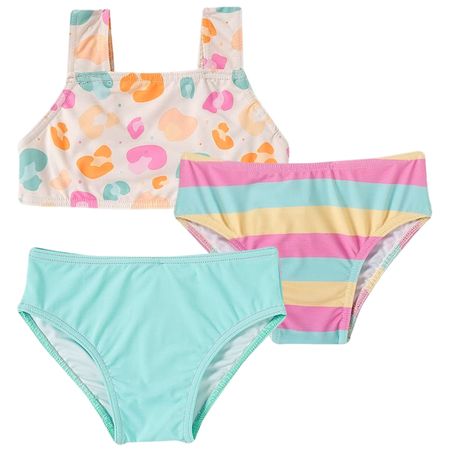 Conjunto de banho Biquíni Cropped c/ proteção UV FPS +50 Onça - Tip Top 2536308 TRIO 1TOP E 2 CALCINHAS PRAIA TODDLER BEGE-3