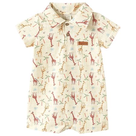 Macacão Polo para bebê em malha Girafinhas - Pingo Lelê PL67030 MACACAO GOLA POLO CURTO GIRAFAS-GG