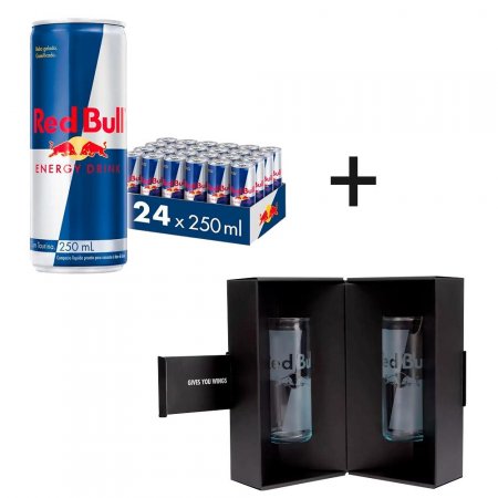 Kit 24 Latas Red Bull Energy Drink, 250ml + 2 Copos 250ml