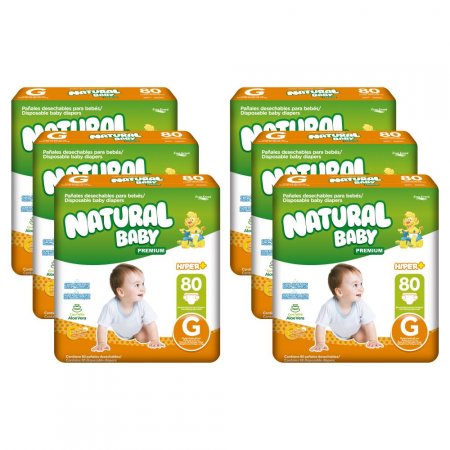 6 pacotes Natural Baby Premium Hiper Mais G 80 un.