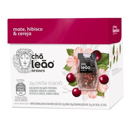 Chá Leão Senses Mate, Hibisco & Cereja Sachês - 10 unidades