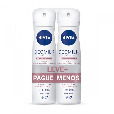 Kit Desodorante Aerosol Feminino Nivea Deomilk Beauty Elixir Sensitive com 2 unidades de 150ml