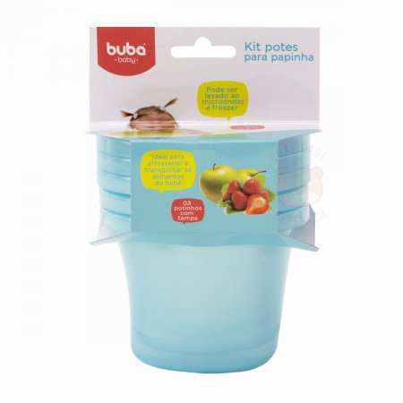 Kit Potes Papinha c/ tampa para bebe Azul (3un) - Buba