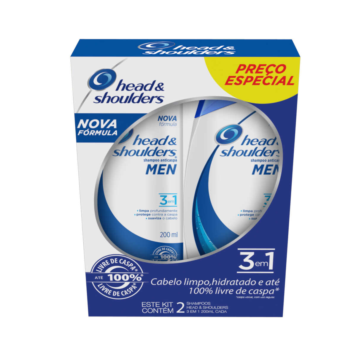 Kit Shampoo Head & Shoulders 3 Em 1 Men 200ml 2 Unidades